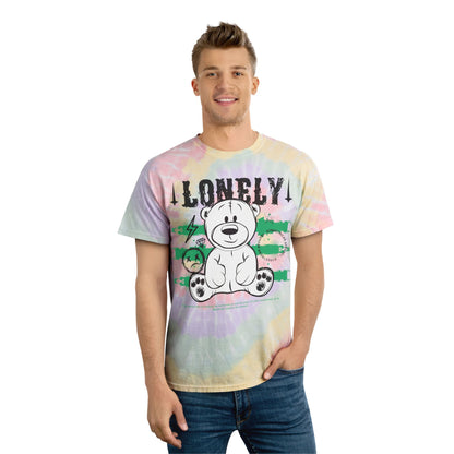Unisex "Lonely" Tie Dye T-Shirt – Streetwear Graphic Tee with Teddy Bear & Introspective Quote – Soft Cotton Pastel Shirt Hazy Rainbow