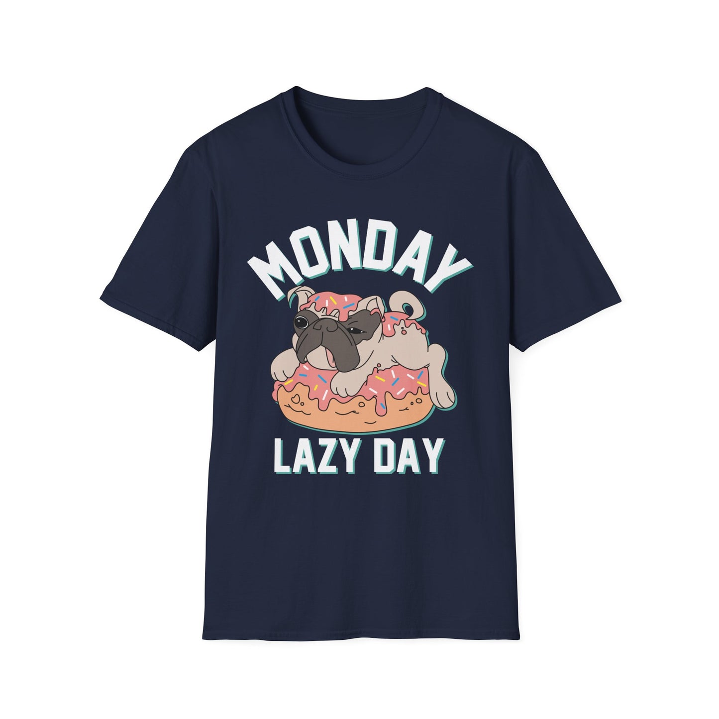 Cozy Cartoon Tee: Perfect for Lazy Days & Dog Lovers, Unisex Softstyle T-Shirt, Relaxed Fit, Casual Shirt, Cute Dog Design, Everyday Wear Navy