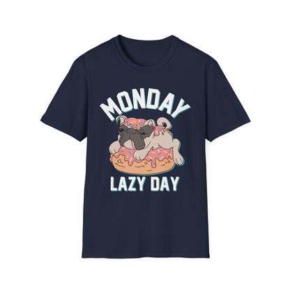 Cozy Cartoon Tee: Perfect for Lazy Days & Dog Lovers, Unisex Softstyle T-Shirt, Relaxed Fit, Casual Shirt, Cute Dog Design, Everyday Wear Navy