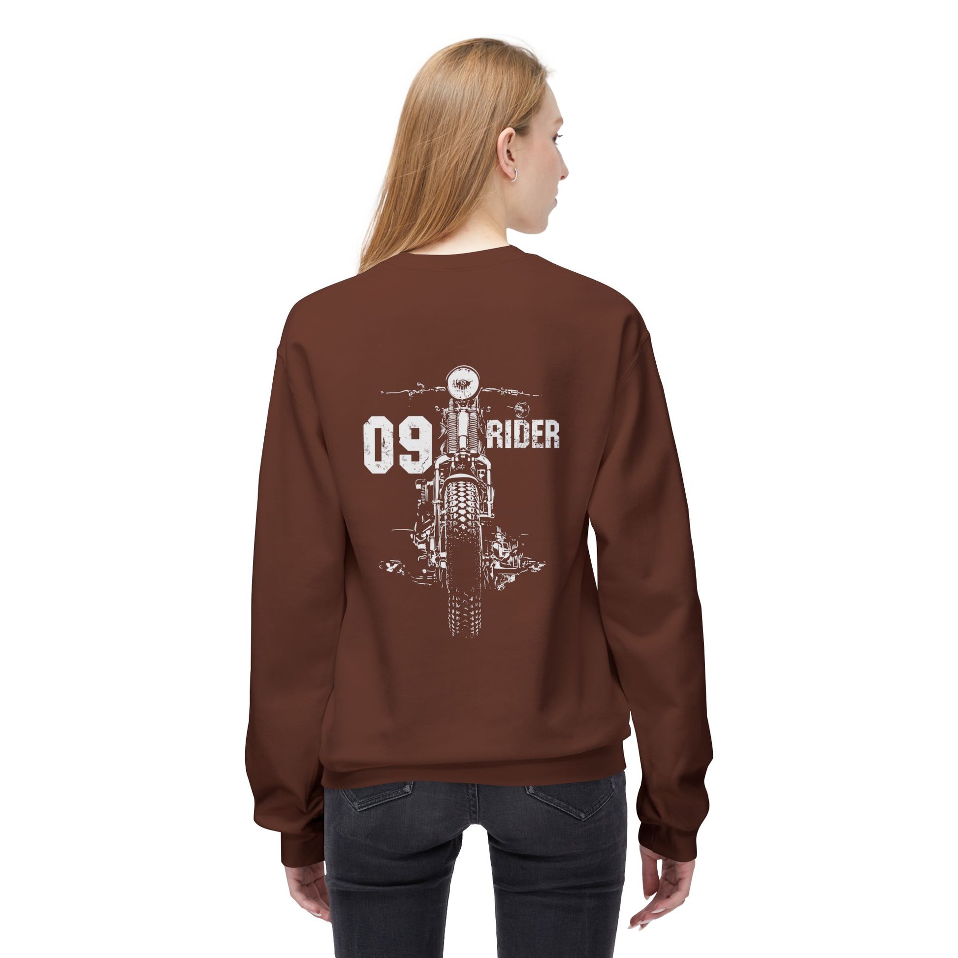 Retro Unisex Fleece Crew Sweatshirt - 09 Rider Design, Cozy Apparel, Gift for Bikers, Streetwear, Festival Wear, Everyday Comfort