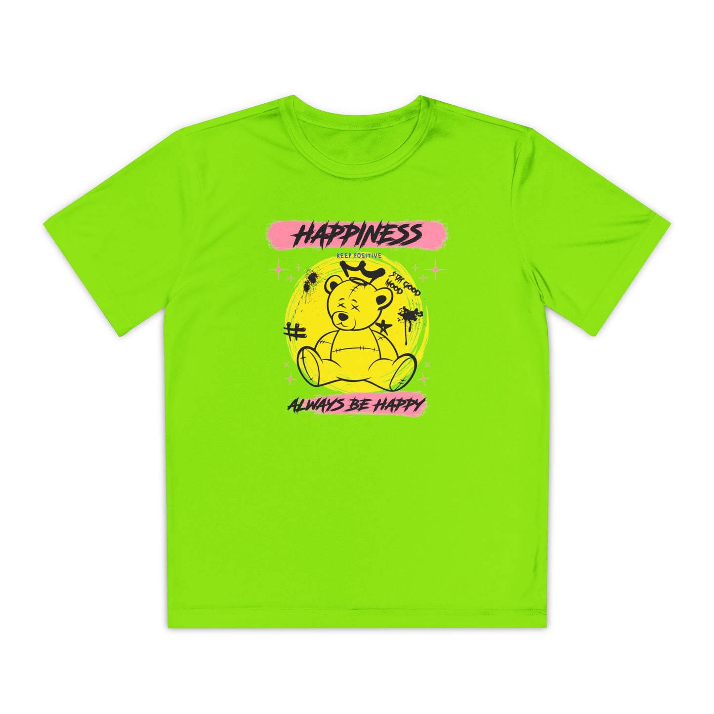 Youth Happiness Tee | Always Be Happy Shirt, Trendy Kids T-Shirt, Fun Graphic Tee, Positive Vibes Attire, Birthday Gift for Kids Lime Shock
