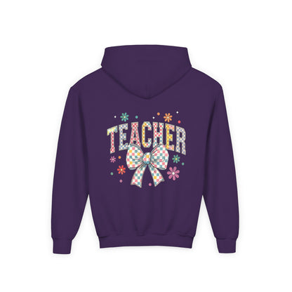 Teacher Appreciation Youth Hooded Sweatshirt - Cute Bow Design, Perfect Gift for Educators, Back to School, Christmas, Birthday