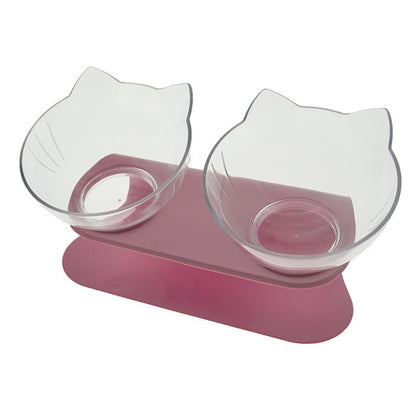Cat Double Bowl Cat Food Bowl Protects Cervical Vertebra Two clear pink