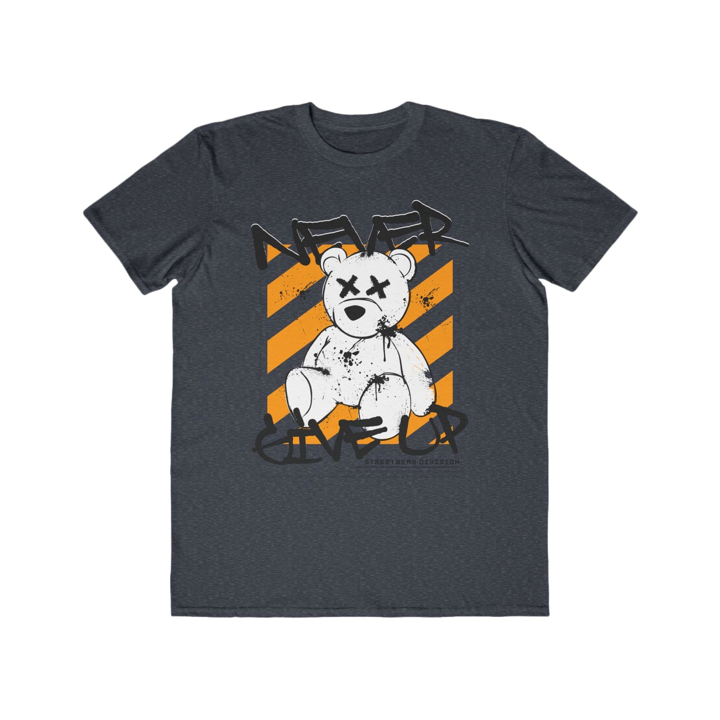 Urban Wear For Men Graphic Tee - Never Give Up, Inspirational Streetwear, Cool Gift for Him, Trendy Casual Wear, Fitness Motivation Shirt Heather Navy