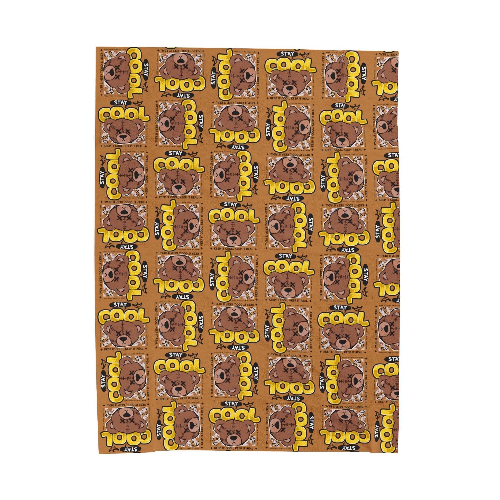 "Stay Cool" Brown Bear Graphic Velveteen Plush Blanket – Soft Throw with "Keep It Real" Quote – Urban Streetwear Home Decor