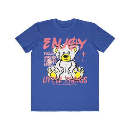 Men's Bear Graphic Tee - Enjoy Life, Urban Wear For Men, Fun Gift, Summer Fashion, Cute T-Shirt, Relaxed Style Heather Blue