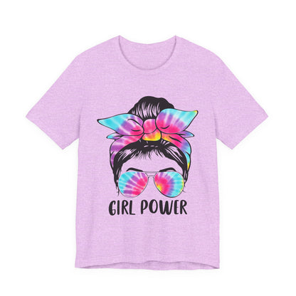 Girl Power Tie-Dye Tee, Unisex Short Sleeve Shirt, Feminist Apparel, Gift for Her, Casual Everyday Wear, Birthday Present Heather Prism Lilac S