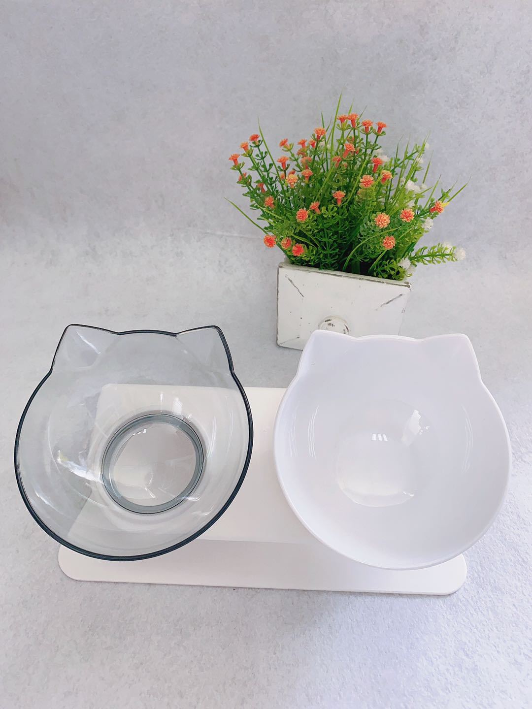 Cat Double Bowl Cat Food Bowl Protects Cervical Vertebra Transparent white