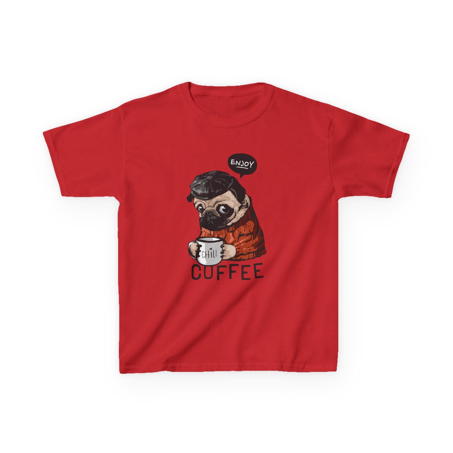Coffee Lover Kids Tee, Cute Animal T-Shirt, Perfect Gift for Birthdays & Holidays, Funny Dog Design, Comfortable Everyday Wear Red