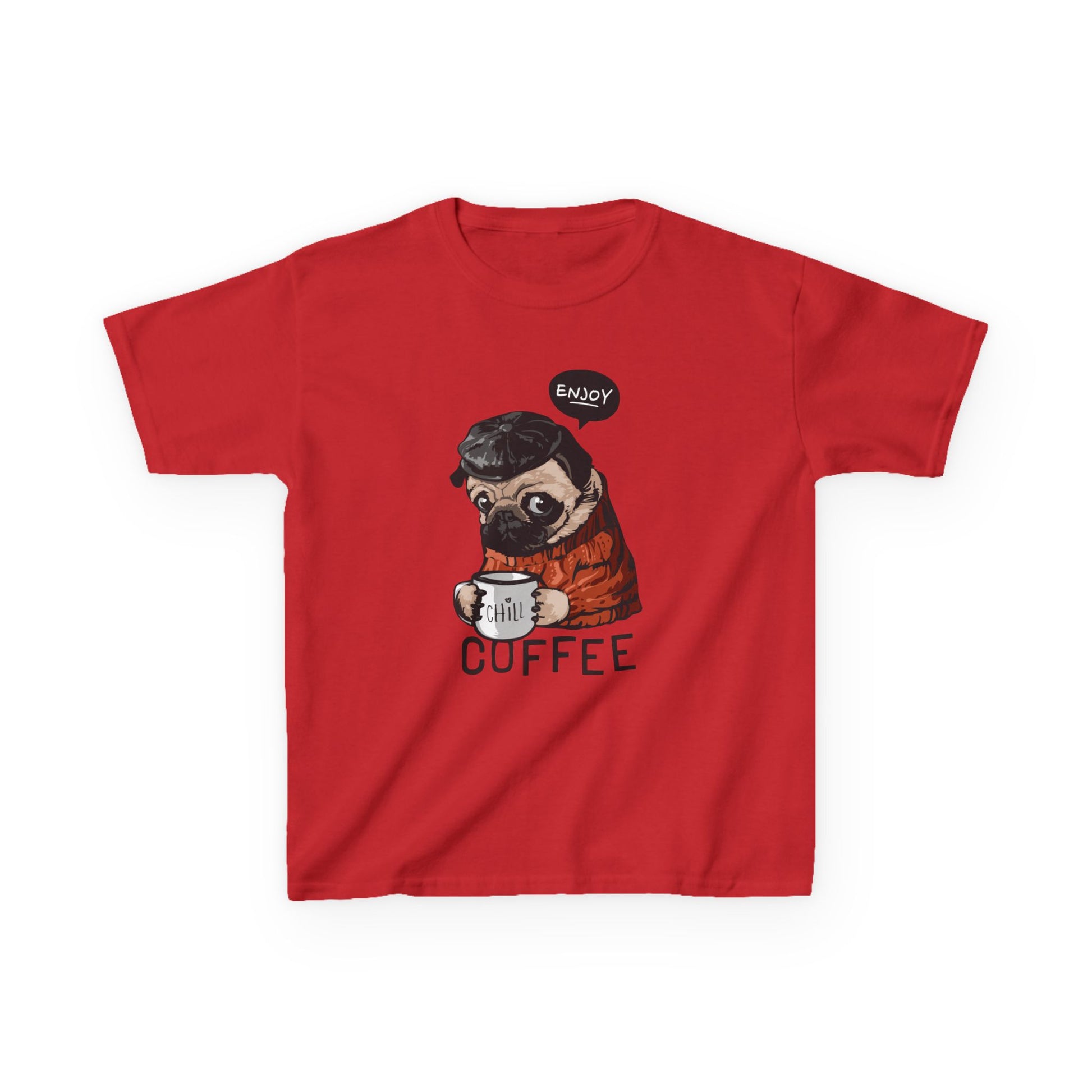 Coffee Lover Kids Tee, Cute Animal T-Shirt, Perfect Gift for Birthdays & Holidays, Funny Dog Design, Comfortable Everyday Wear Red