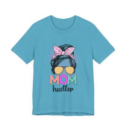Mom Hustler Graphic Tee, Trendy Shirt for Moms, Mother's Day Gift, Motivational Tee, Casual Wear Heather Aqua