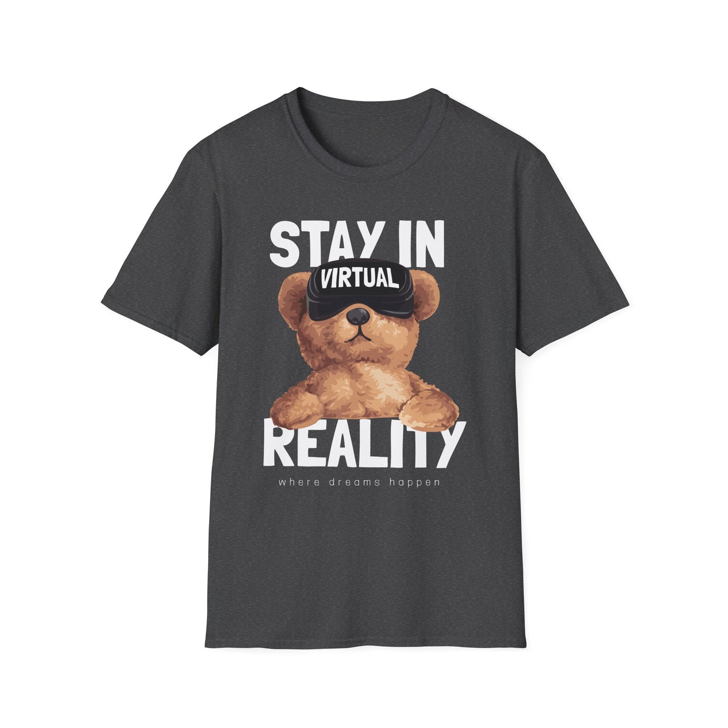 Virtual Reality Bear T-Shirt, Cute Graphic Tee, Funny Gift for Gamers, Trendy Apparel, Birthday Gift, Casual Wear Dark Heather