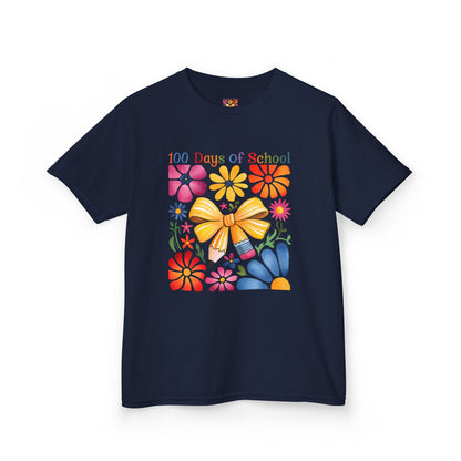 Colorful 100 Days of School Kids Tee, Flower Print T-Shirt for Students, End of Year Celebration Shirt, Fun School Day Wear, Gift for Kids Navy