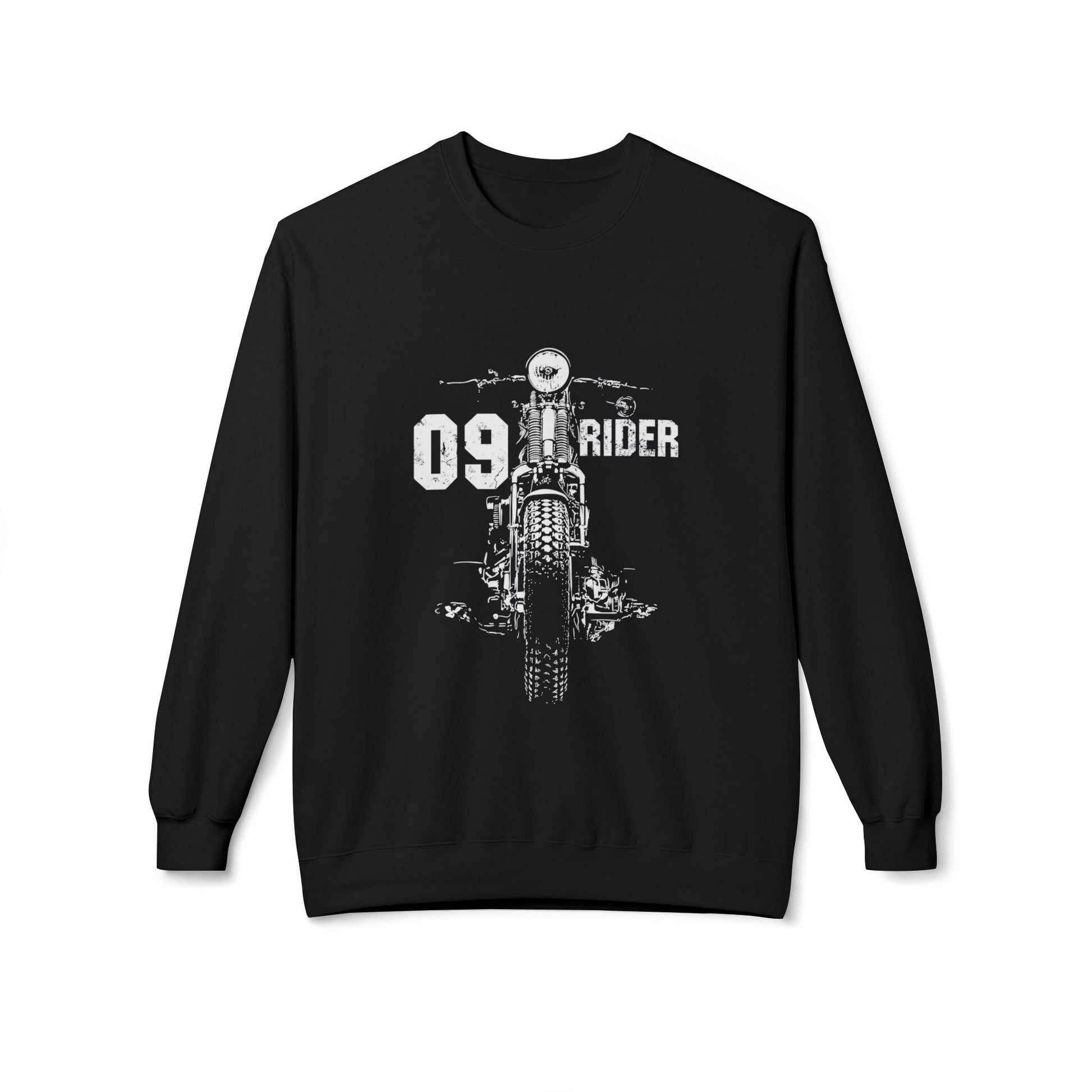 Retro Unisex Fleece Crew Sweatshirt - 09 Rider Design, Cozy Apparel, Gift for Bikers, Streetwear, Festival Wear, Everyday Comfort