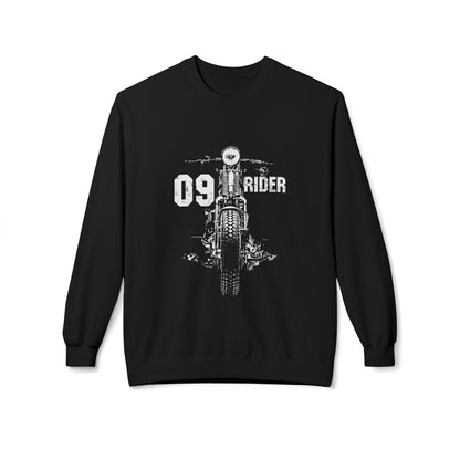 Retro Unisex Fleece Crew Sweatshirt - 09 Rider Design, Cozy Apparel, Gift for Bikers, Streetwear, Festival Wear, Everyday Comfort
