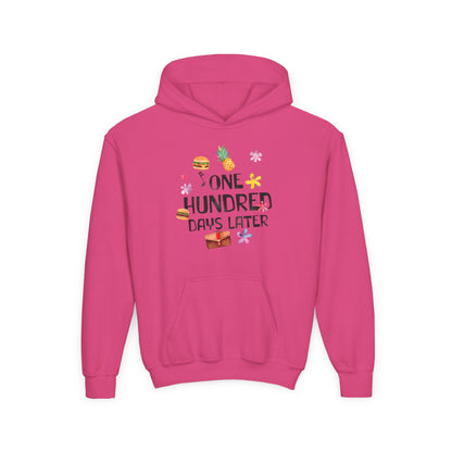 One Hundred Days Later Youth Hoodie, Fun Sweater for Kids, Cozy Gift for Birthdays, Celebrations, and Comfy Days Heliconia