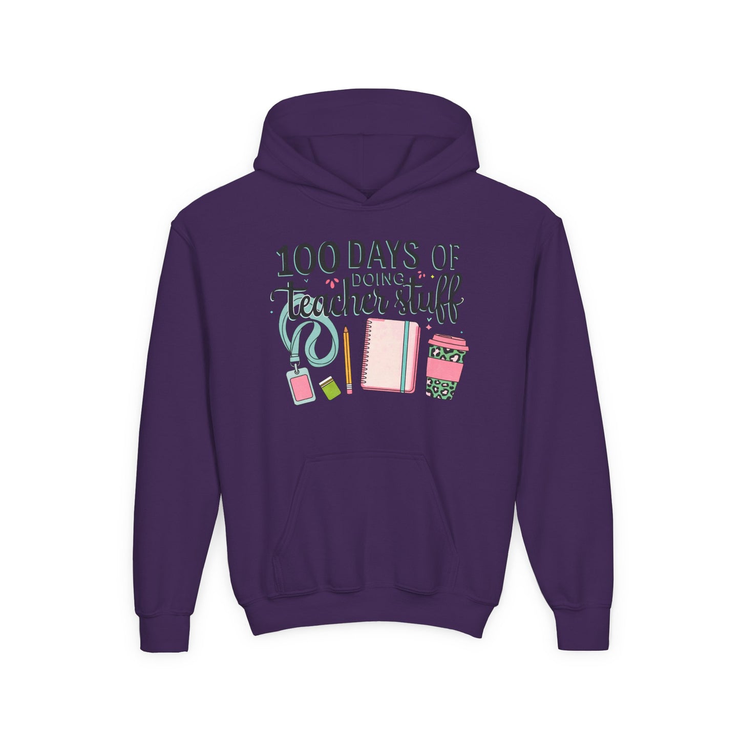 Teacher Appreciation Youth Hoodie, Perfect for School Days, Gifts for Educators, 100 Days of Teacher Stuff, Cozy Classroom Wear, Fun Purple
