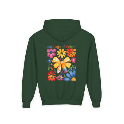 Bright Floral 100 Days of School Youth Hoodie, Colorful Kids Sweatshirt, School Celebration Apparel, Student Gift, Fun Classroom Outfit