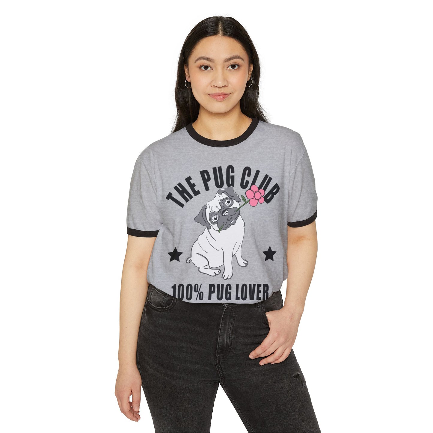 Pug Club Ringer T-Shirt, Dog Lover Gift, Unisex Pet Tee, Cute Pug Apparel, Birthday or Everyday Wear