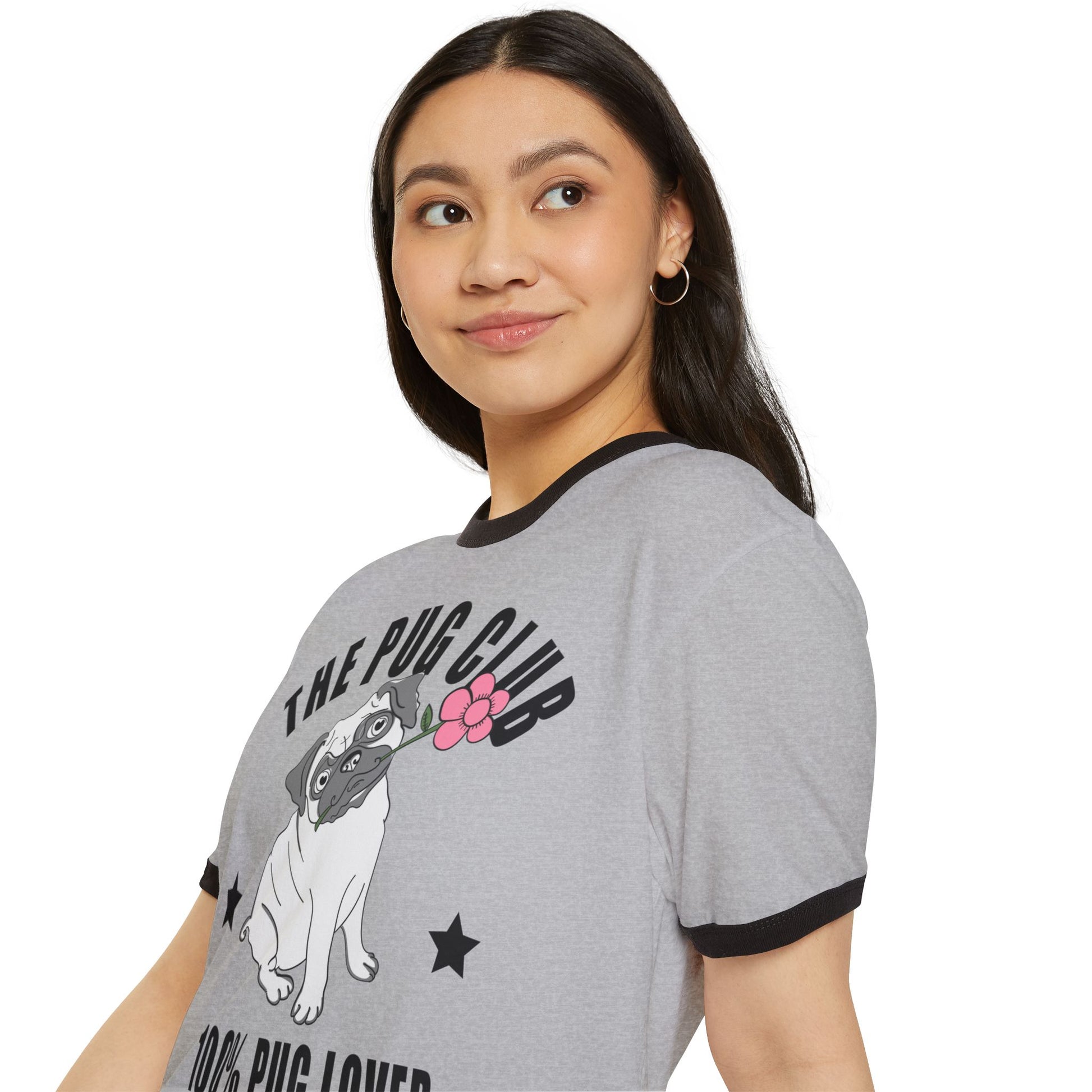 Pug Club Ringer T-Shirt, Dog Lover Gift, Unisex Pet Tee, Cute Pug Apparel, Birthday or Everyday Wear