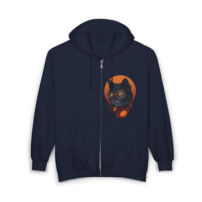 Cozy Cat-Themed Zip-Up Hoodie, Cat Lover Gift, Halloween Apparel, Unisex Sweatshirt, Casual Wear