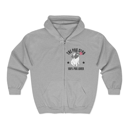Unisex Pug Lover Zip Hoodie - Cozy Pet Owner Gift, Dog Lover Apparel, Birthday Gift, Cute Sweatshirt, Pug Club Merchandise Sport Grey