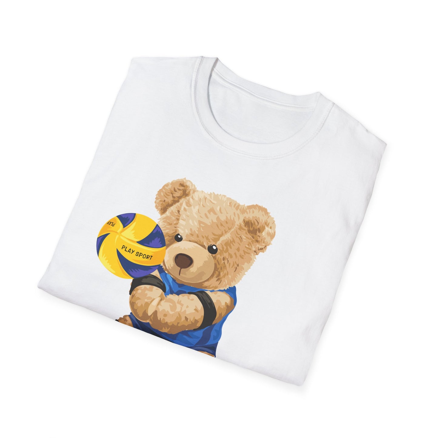 Cute Volleyball Bear T-Shirt, Unisex Softstyle Tee, Sportswear, Gift for Athletes, Fun Casual Wear, Sports Team Apparel
