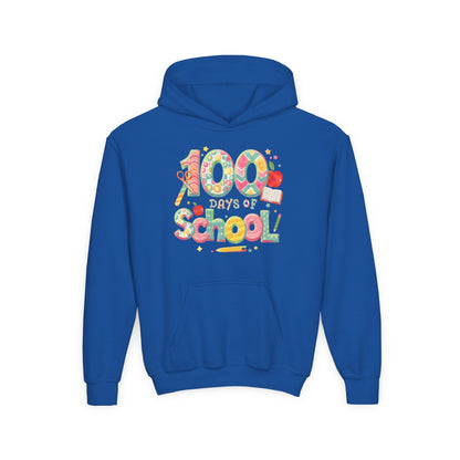 100 Days of School Youth Hoodie, Colorful School Spirit Sweatshirt, Kids Celebration Hoodie, Perfect for School Events, Fun Memory Gear Royal