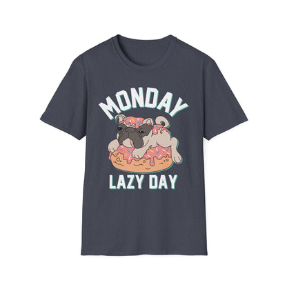 Cozy Cartoon Tee: Perfect for Lazy Days & Dog Lovers, Unisex Softstyle T-Shirt, Relaxed Fit, Casual Shirt, Cute Dog Design, Everyday Wear Heather Navy