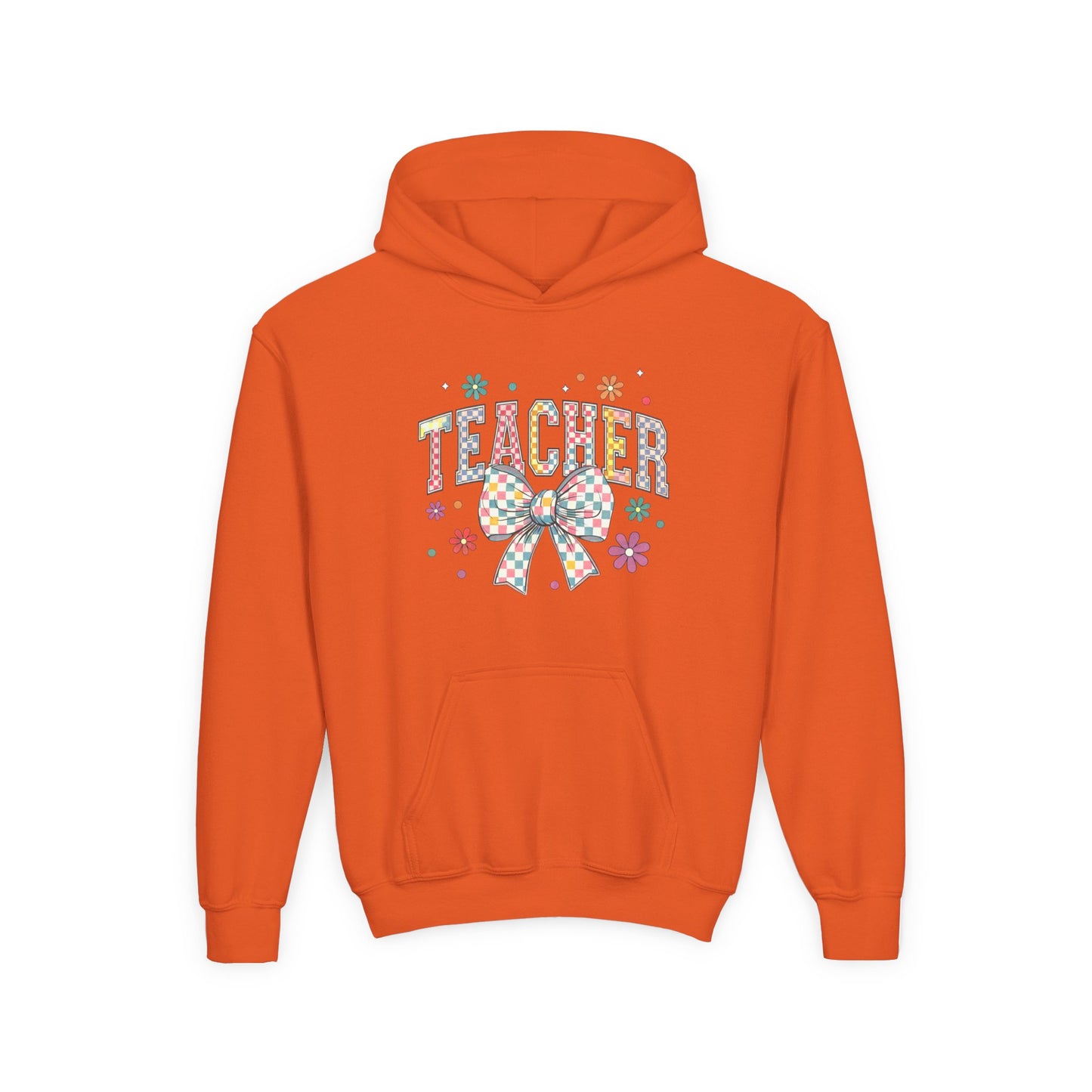 Teacher Appreciation Youth Hooded Sweatshirt - Cute Bow Design, Perfect Gift for Educators, Back to School, Christmas, Birthday Orange