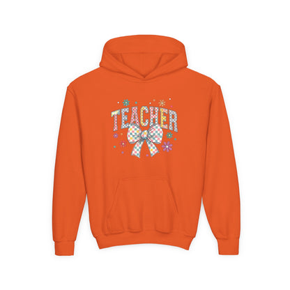 Teacher Appreciation Youth Hooded Sweatshirt - Cute Bow Design, Perfect Gift for Educators, Back to School, Christmas, Birthday Orange
