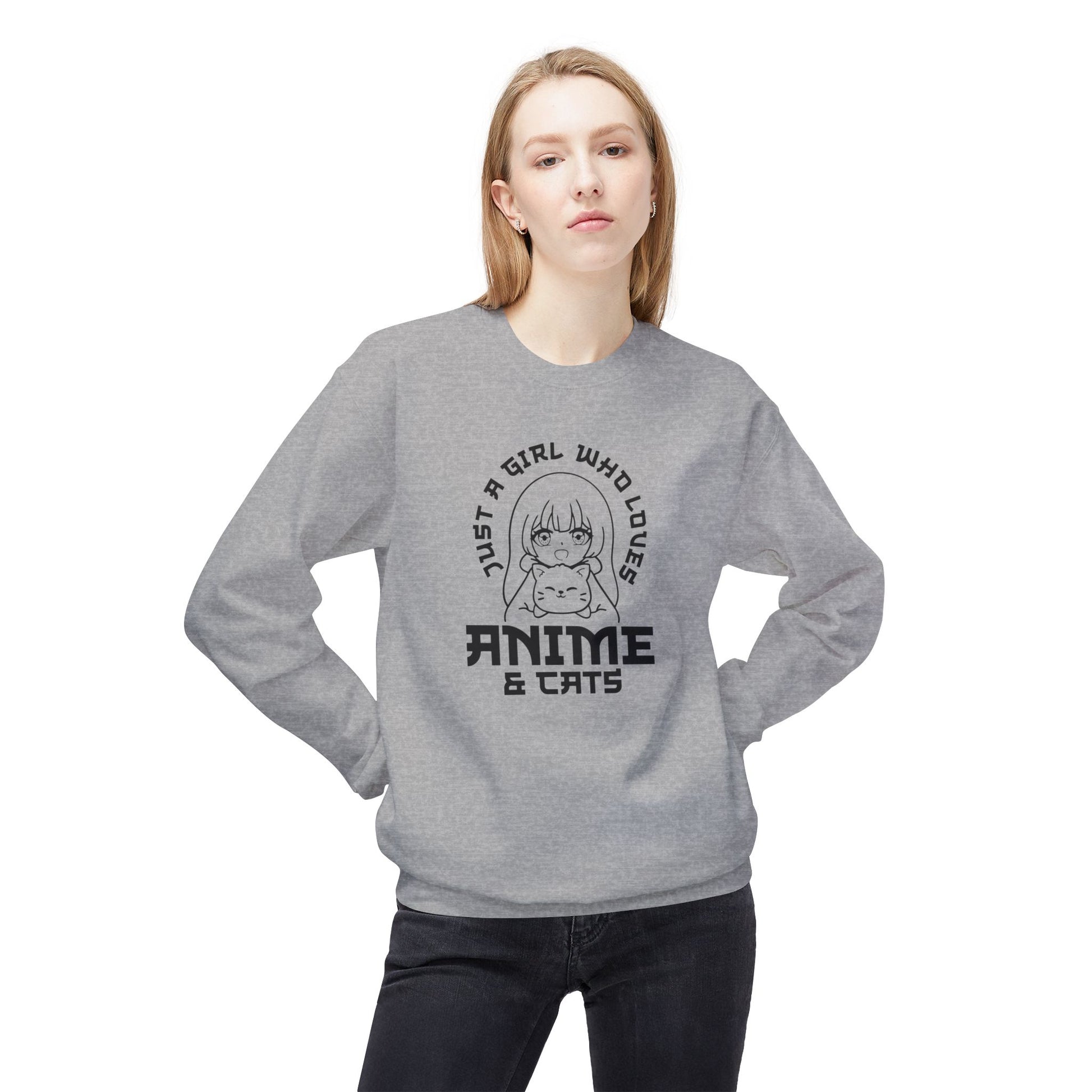 Anime & Cats Crewneck Sweatshirt, Cozy Gift for Anime Lovers, Cat Lover Apparel, Cute Anime Sweatshirt, Perfect for Casual Days