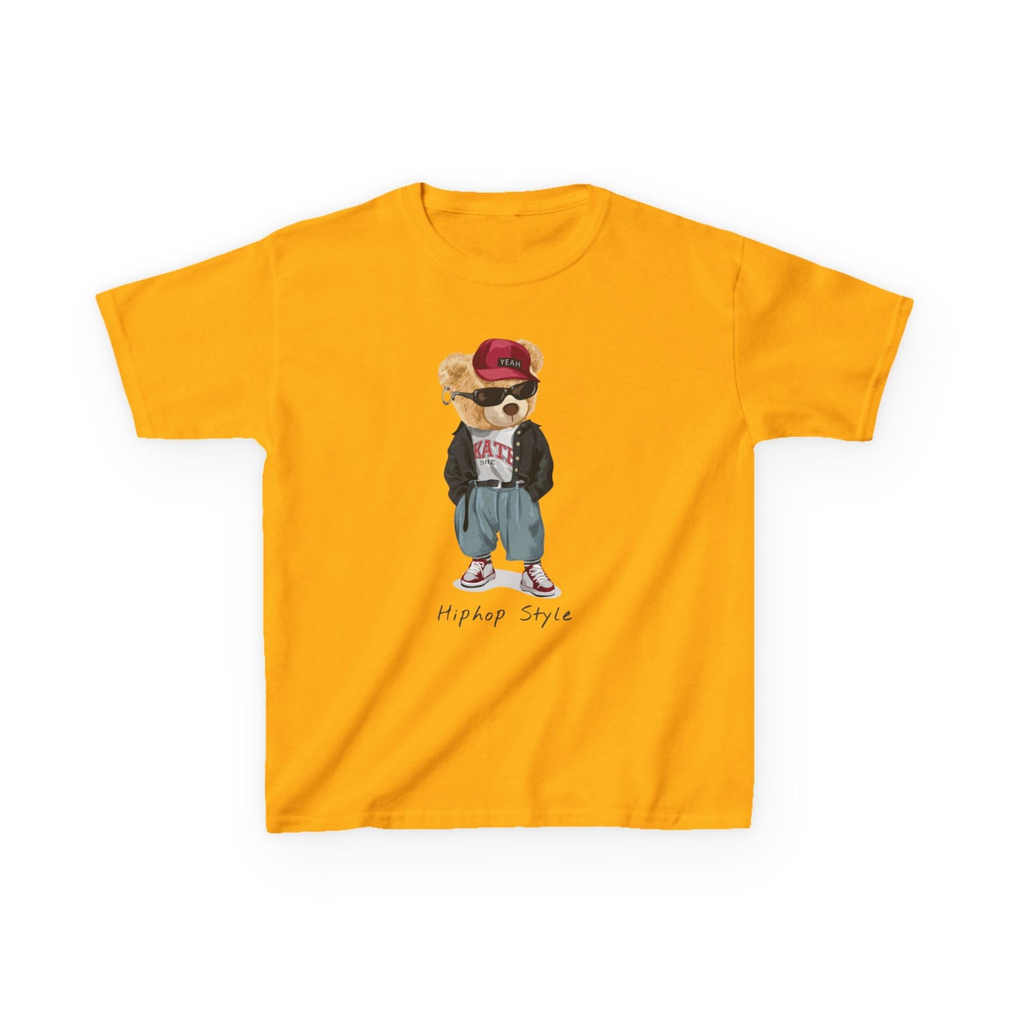 Trendy Kids Tee, Cool Bear Graphic Tee, Youth Fashion T-Shirt, Street Style Kids Shirt, Unique Kids Apparel, Fun Summer Tee Gold