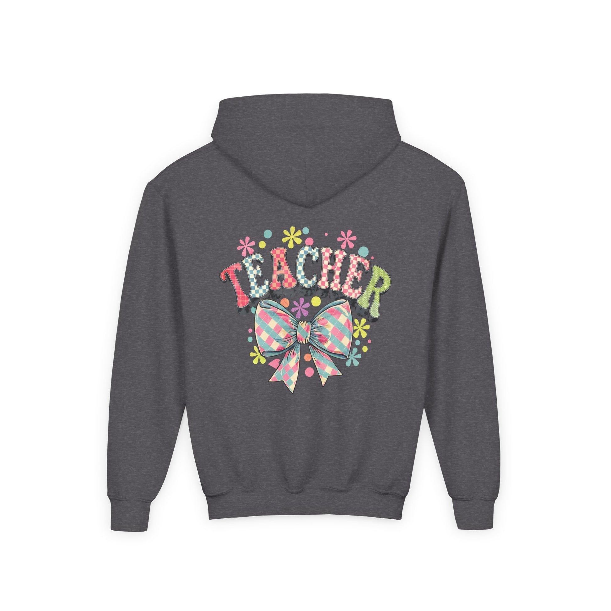 Teacher Hoodie with Colorful Floral Bow Design, Ideal Gift for Educators, School Spirit Wear, Teacher Appreciation, Back to School