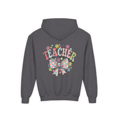 Teacher Hoodie with Colorful Floral Bow Design, Ideal Gift for Educators, School Spirit Wear, Teacher Appreciation, Back to School