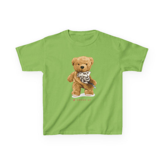 Cute Teddy Bear Kids Tee, Kids Cotton T-Shirt, Fun Graphic Tee, Childrens Holiday Gift, Soft Casual Wear Lime