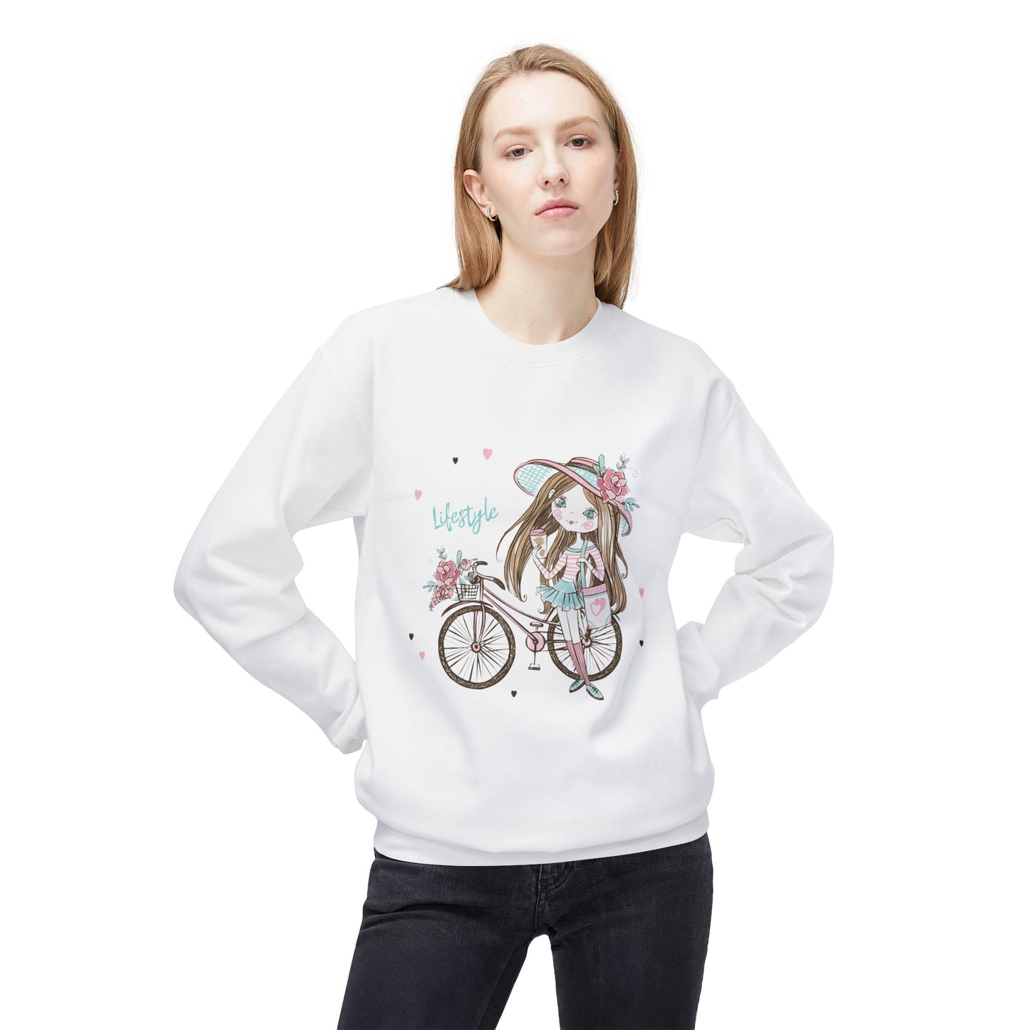 Chic Fleece Sweatshirt with Whimsical Bicycle Design - Perfect for Cozy Days, Gift for Cyclists, Cute Outfit for Spring, Birthday