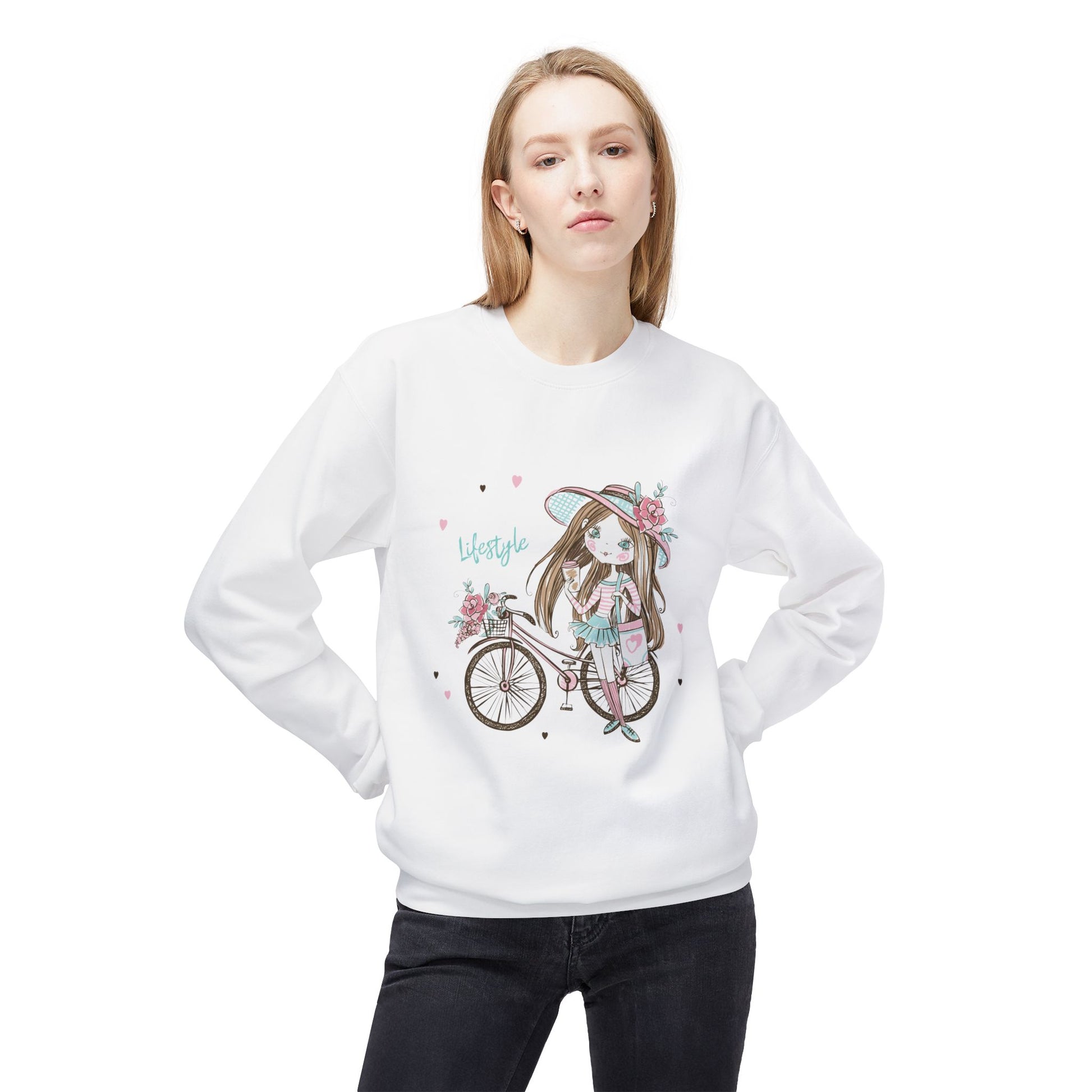 Chic Fleece Sweatshirt with Whimsical Bicycle Design - Perfect for Cozy Days, Gift for Cyclists, Cute Outfit for Spring, Birthday