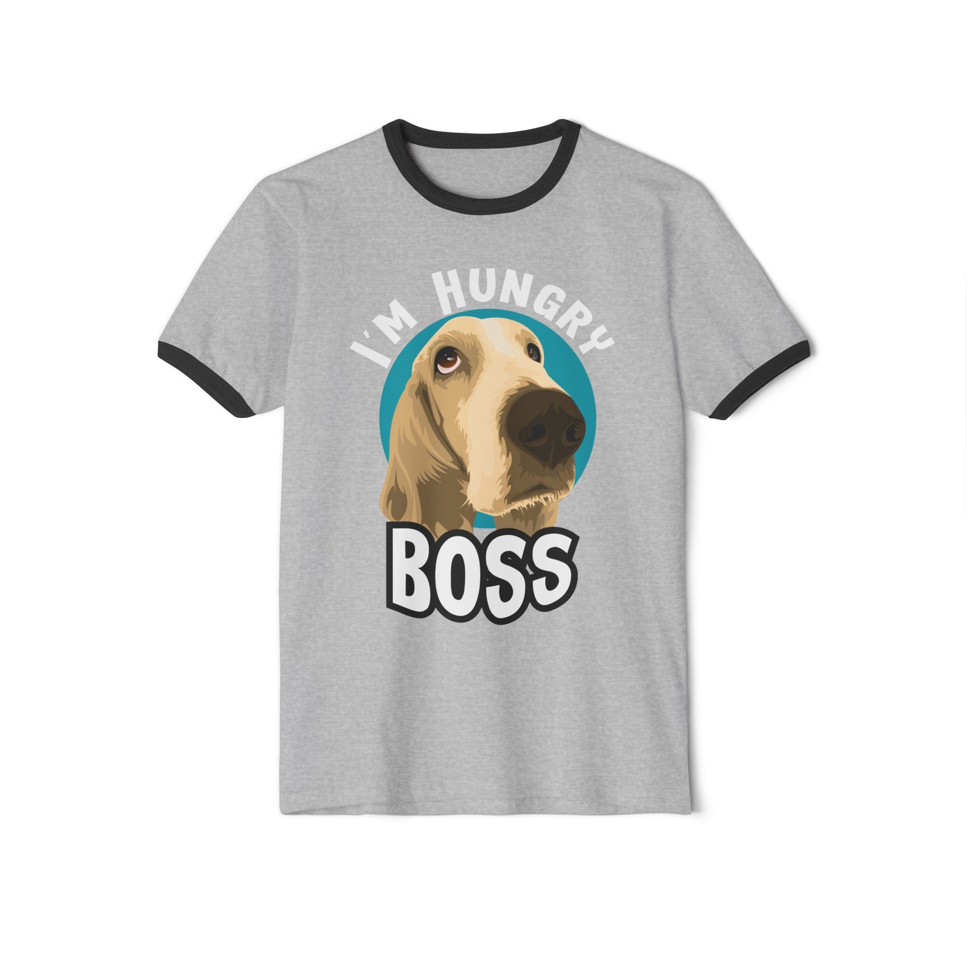 Hungry Boss Dog Ringer T-Shirt, Funny Pet Tee, Unisex Graphic Shirt, Cute Dog Lover Gift, Casual Humor Apparel
