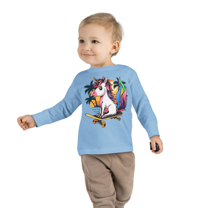 Skateboarding Unicorn Toddler Long Sleeve Tee, Cute Kids Shirt, Unicorn Lover Gift, Playful Toddler Outfit, Birthday Gift