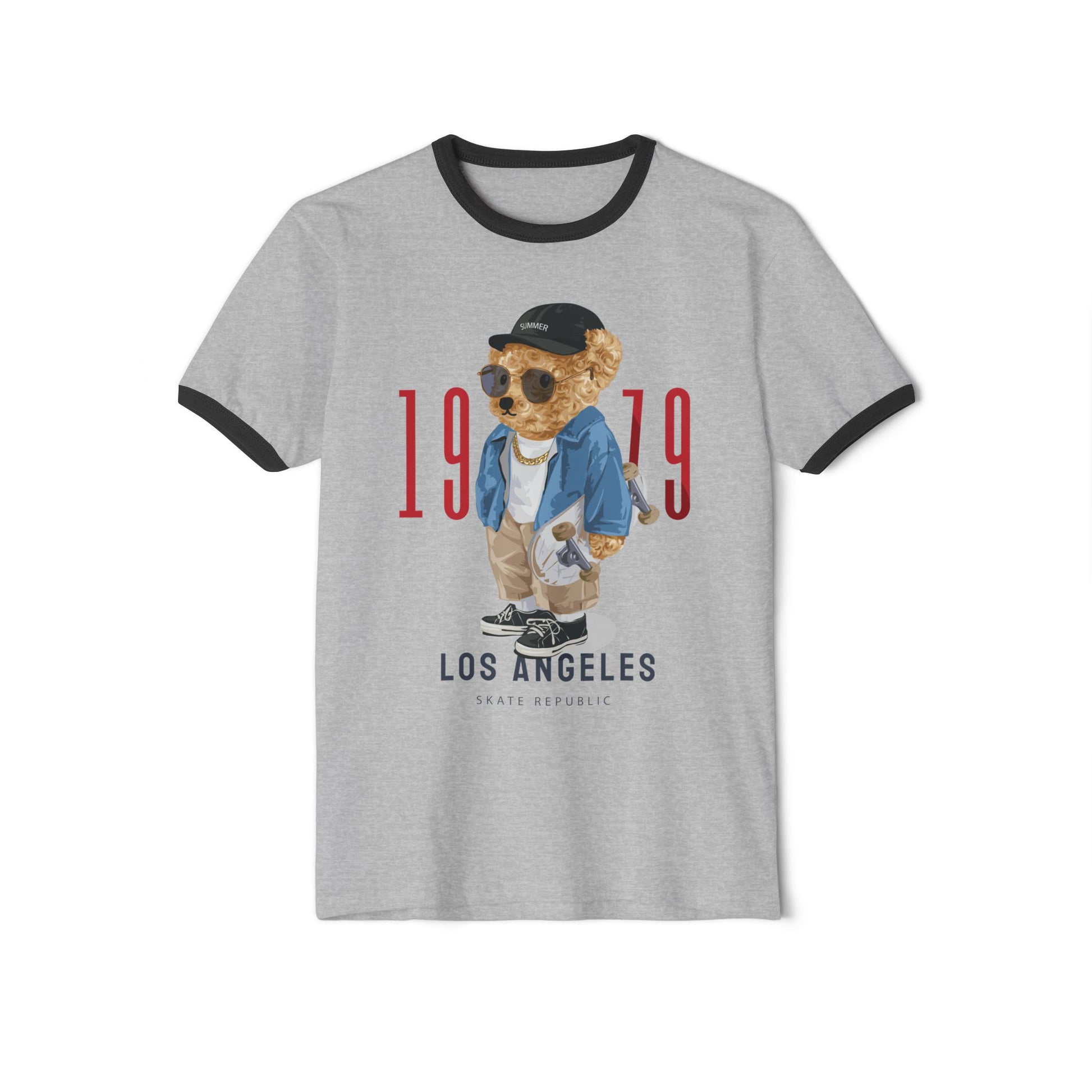 Retro Bear Graphic T-Shirt, Unisex Vintage Tee, Casual Summer Top, Birthday Gift, Streetwear Style, 1979 Los Angeles Design Heather Grey Black