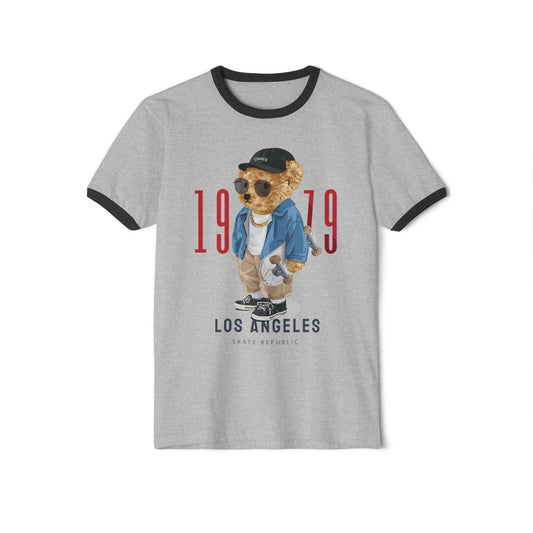 Retro Bear Graphic T-Shirt, Unisex Vintage Tee, Casual Summer Top, Birthday Gift, Streetwear Style, 1979 Los Angeles Design Heather Grey Black