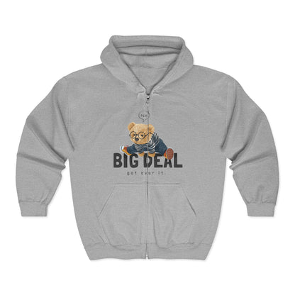 Big Deal Teddy Bear Full Zip Hoodie - Cute Sweatshirt for Kids & Adults, Perfect Gift for Birthdays, Holidays, Family Outings Sport Grey