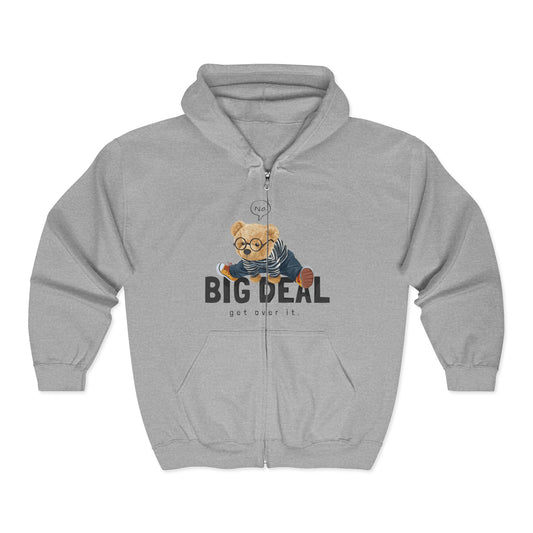 Big Deal Teddy Bear Full Zip Hoodie - Cute Sweatshirt for Kids & Adults, Perfect Gift for Birthdays, Holidays, Family Outings Sport Grey