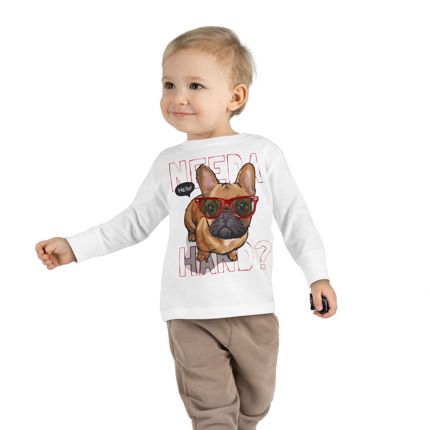 Hello French Bulldog Toddler Tee, Cute Kids Shirt, Toddler Long Sleeve, Dog Lover Gift, Fun Pet Tee, Birthday Outfit, Playdate Wear