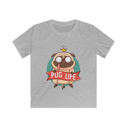 Pug Life Kids Tee, Fun Pet Shirt, Funny Dog T-Shirt, Animal Lover Gift, Birthday or Playdate Outfit Sport Grey
