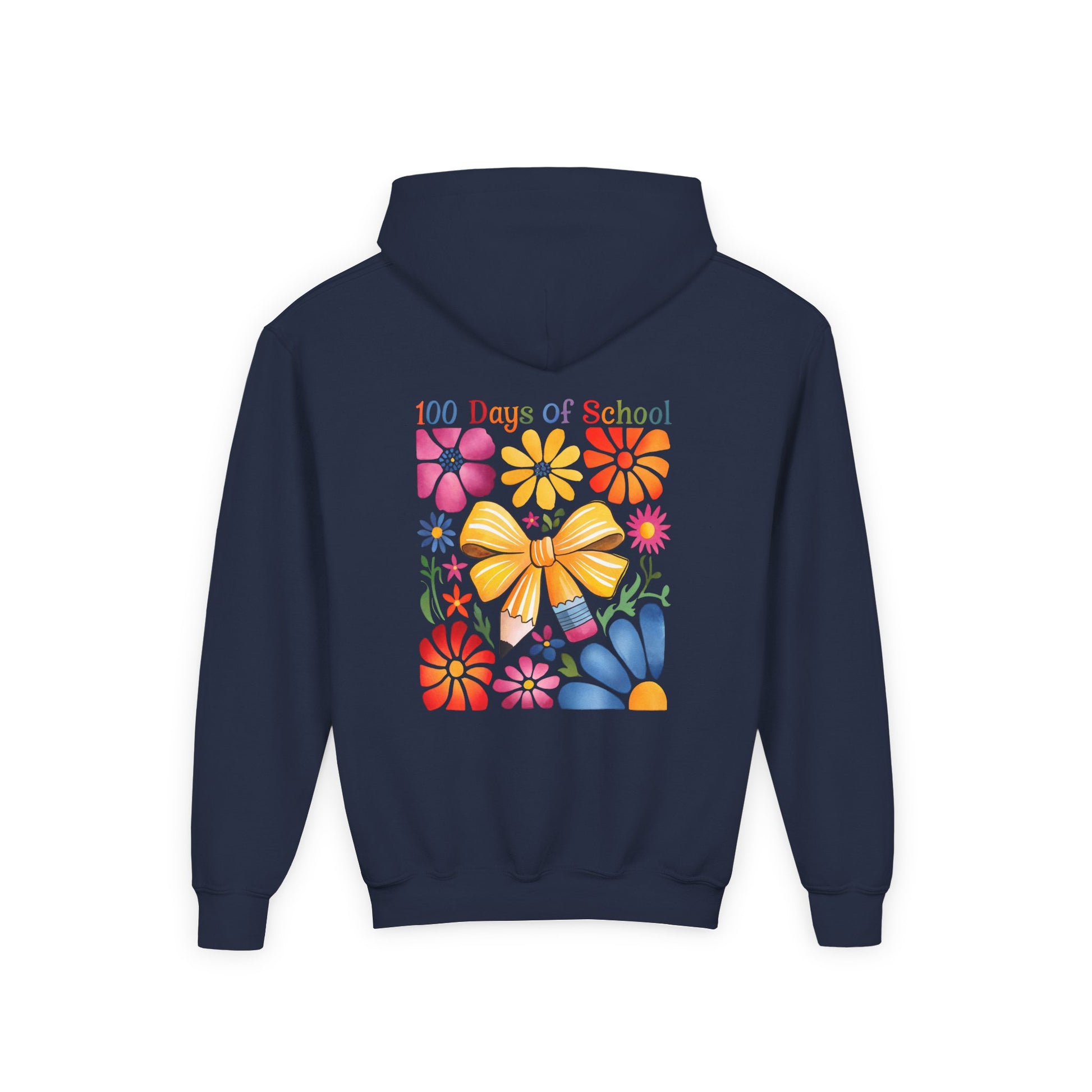 Bright Floral 100 Days of School Youth Hoodie, Colorful Kids Sweatshirt, School Celebration Apparel, Student Gift, Fun Classroom Outfit