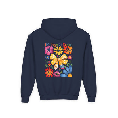 Bright Floral 100 Days of School Youth Hoodie, Colorful Kids Sweatshirt, School Celebration Apparel, Student Gift, Fun Classroom Outfit