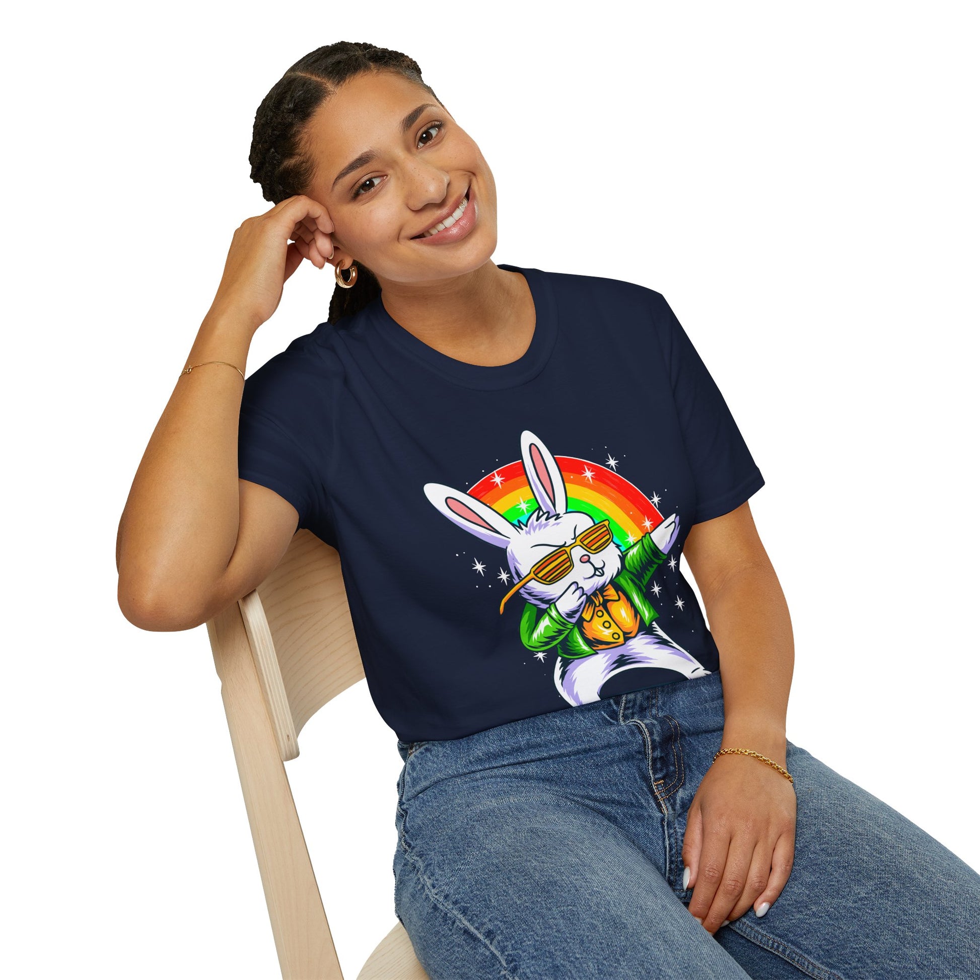 Rainbow Rabbit Cool Vibes Unisex T-Shirt, Fun Gift for Animal Lovers, Perfect for Parties, Birthdays, and Everyday Wear
