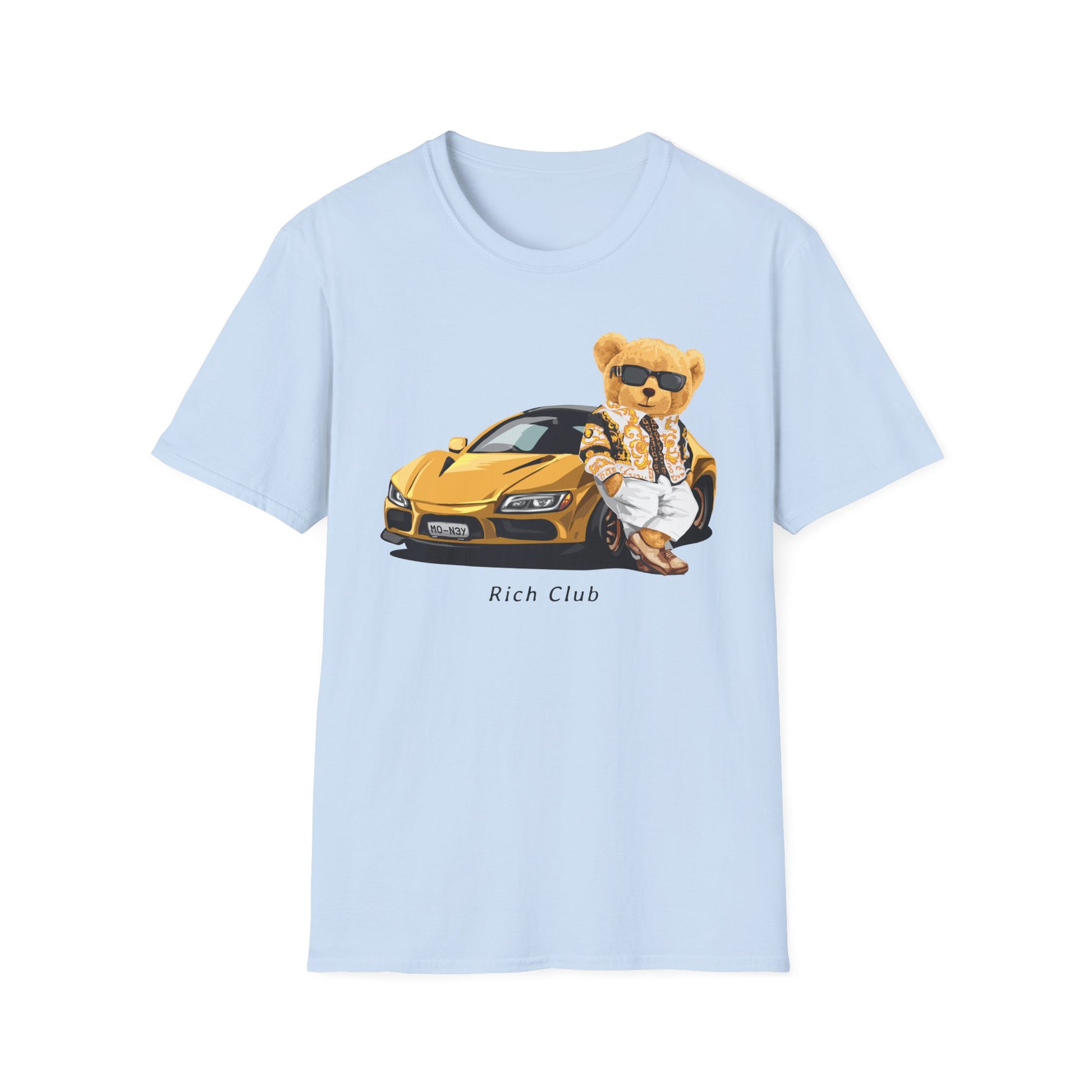 Luxury Lifestyle Bear T-Shirt, Vintage Car Tee, Unisex Graphic Shirt, Cool Fashion Apparel, Gift for Car Enthusiasts Light Blue